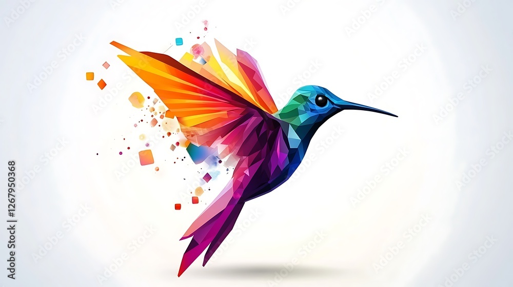 Obraz premium Vibrant low poly hummingbird illustration with colorful geometric shapes image