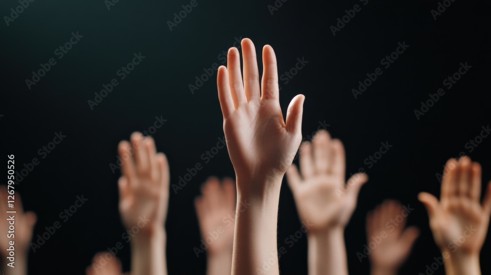 hands raised in the air, black background hands raised in the air, black background