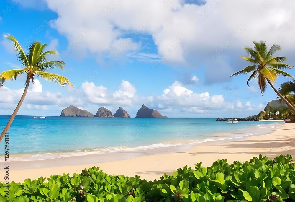 Fototapeta premium Sea beach, paradise tropical island, beautiful nature panorama landscape, 