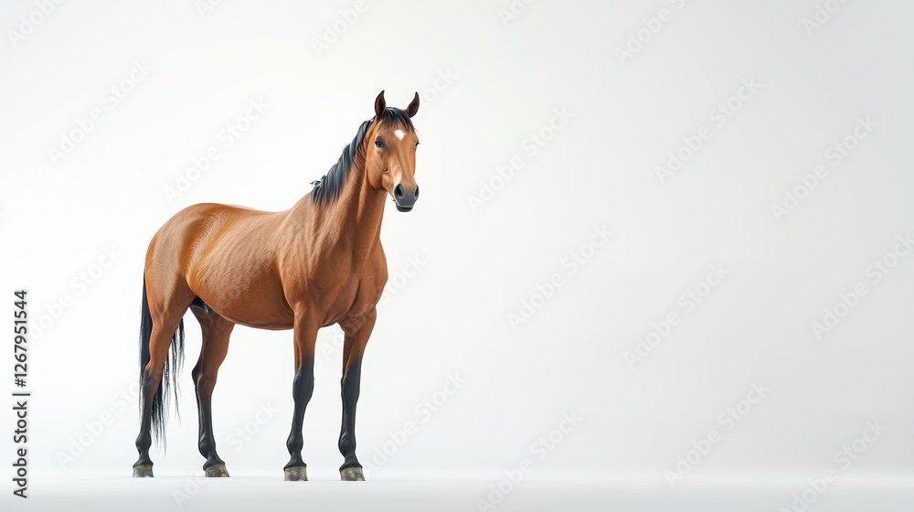 Graceful horse with a shiny coat standing elegantly on a clean white background. Graceful horse with a shiny coat standing elegantly on a clean white background.