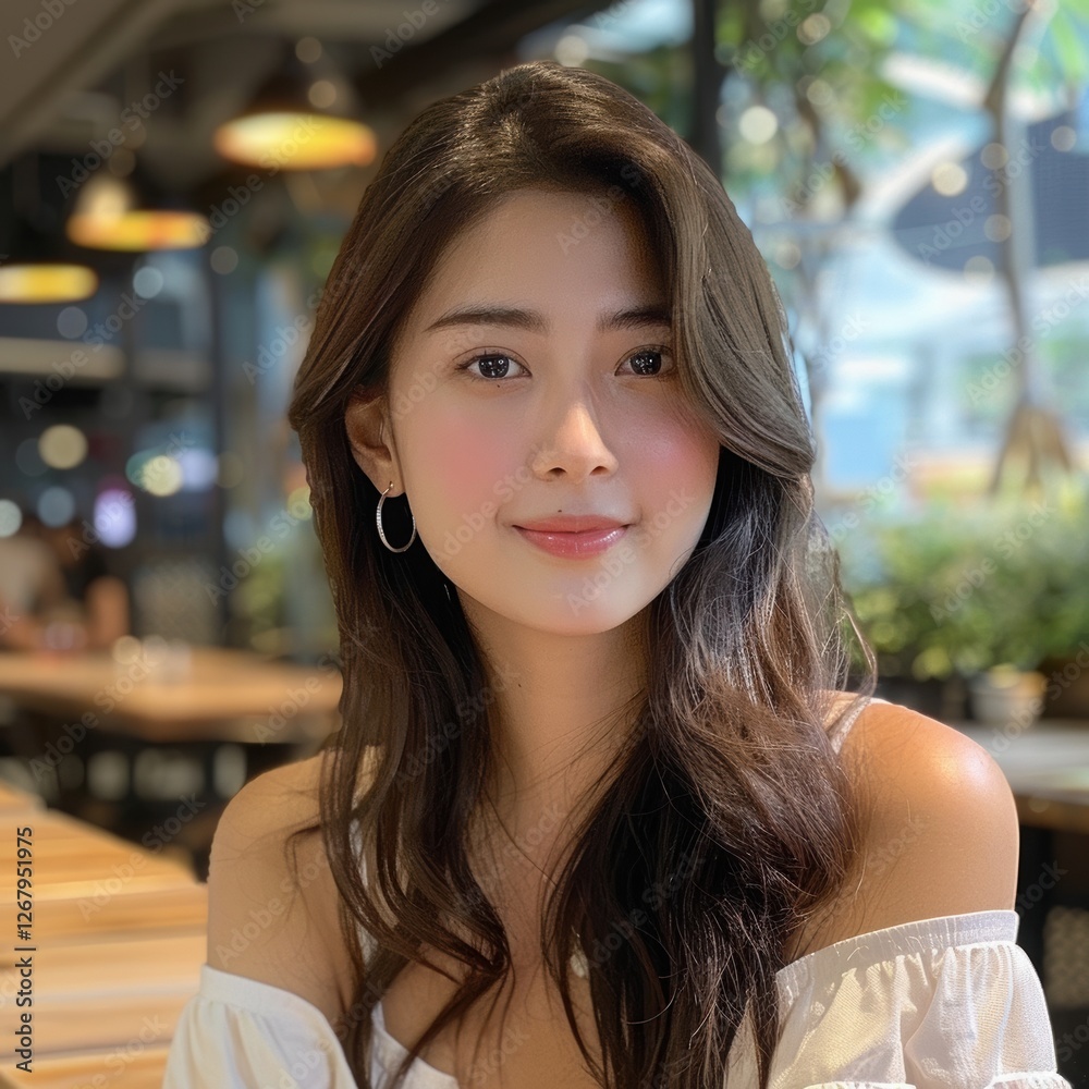 Obraz premium Beautiful Woman Posing in Cozy Café