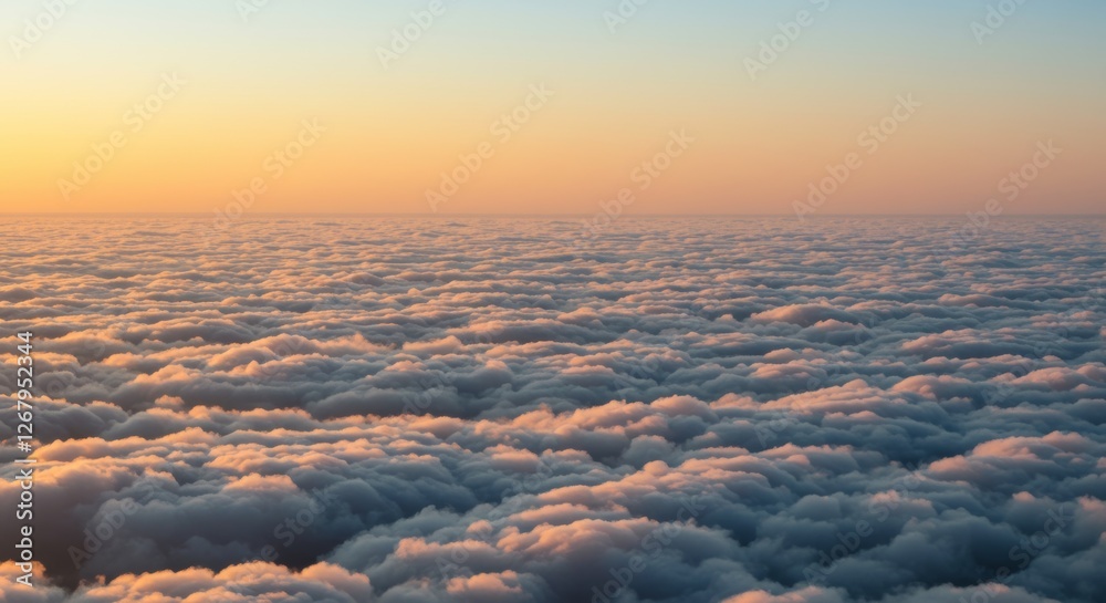 Aerial photograph of a vast sea of thick, fluffy clouds stretching to the horizon under a soft gradient sky.
Aerial photograph of a vast sea of thick, fluffy clouds stretching to the horizon under a soft gradient sky.