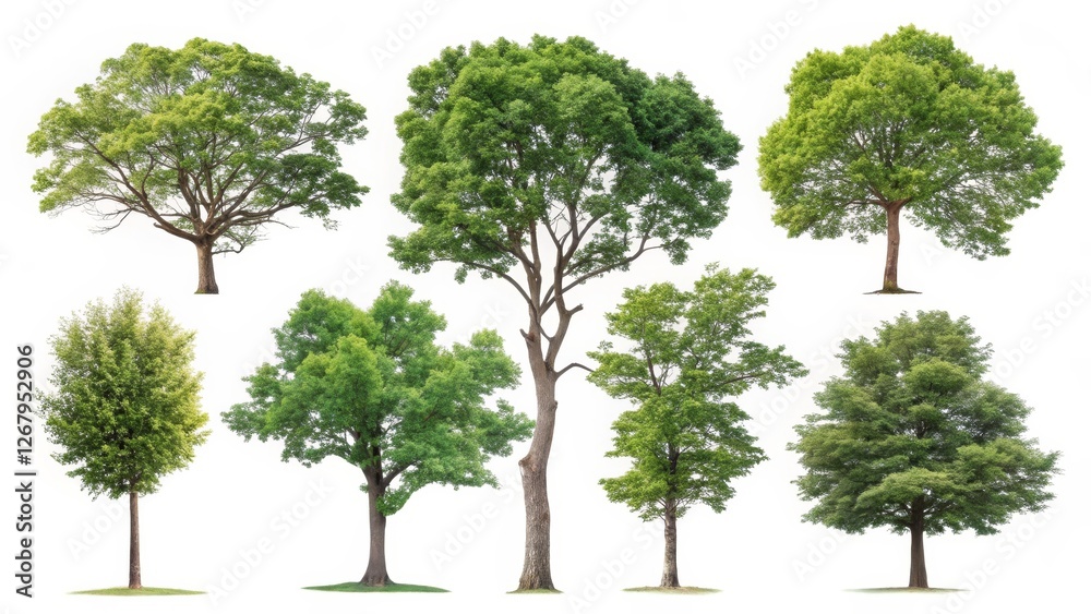 Fototapeta premium Collection of Green Trees Isolated on White Background, Tree Collection, Green Tree