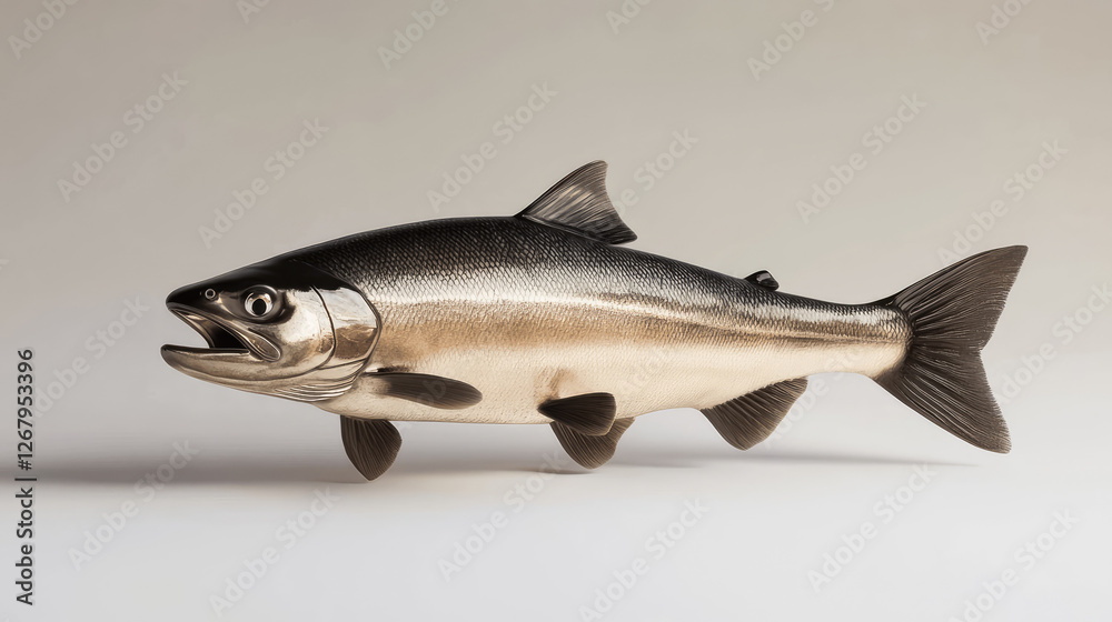 Obraz premium Freshwater fish displayed on a white background showcasing its detailed scales and fins for educational purposes. Generative AI