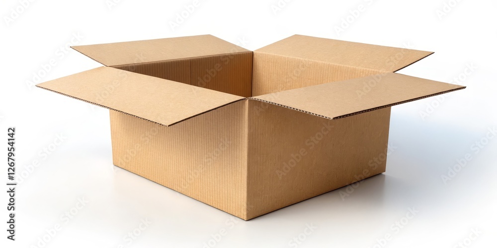 Open Cardboard Box Isolated on White Background, Packaging, Delivery Open Cardboard Box Isolated on White Background, Packaging, Delivery