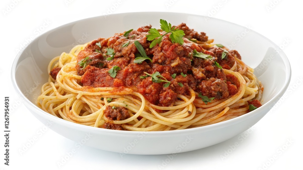 Spaghetti with Meat Sauce in Bowl, Isolated on White Background, Italian Food Pasta,Recipe Spaghetti with Meat Sauce in Bowl, Isolated on White Background, Italian Food Pasta,Recipe