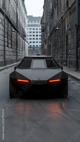 Sleek and Powerful Futuristic Supercar in Moody City Landscape