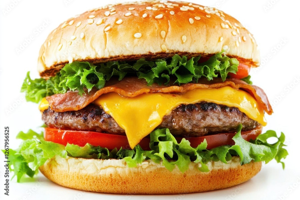 gourmet artisanal burger with melted cheese fresh vegetables and brioche bun photographed on white background with soft shadows and high detail gourmet artisanal burger with melted cheese fresh vegetables and brioche bun photographed on white background with soft shadows and high detail