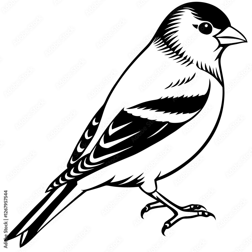 Obraz premium American goldfinch bird black silhouette vector, Simple silhouette Design vector icon with white background. Wild Animal Vector. Bird Vector 