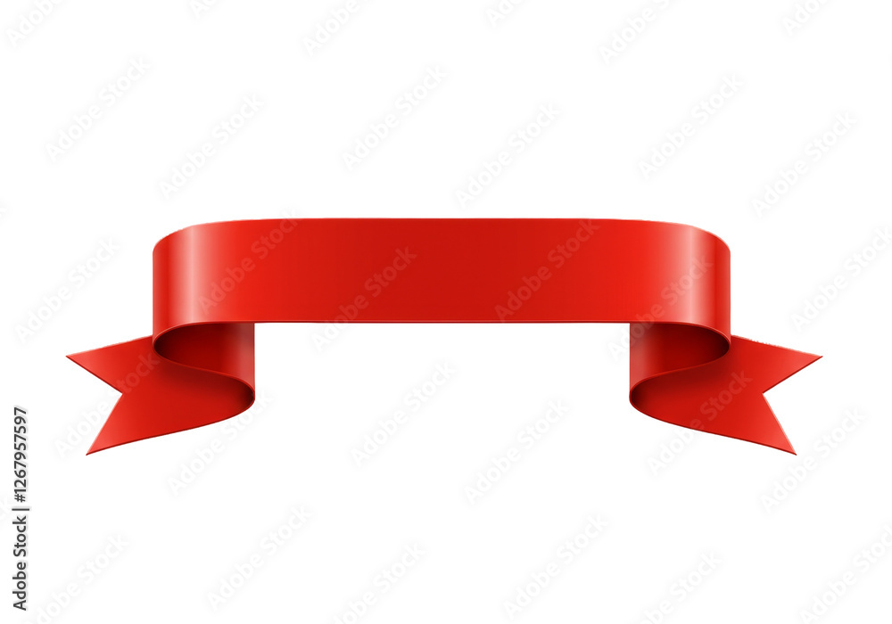 Red 3D Ribbon Banner with Elegant Curved Design Red 3D Ribbon Banner with Elegant Curved Design