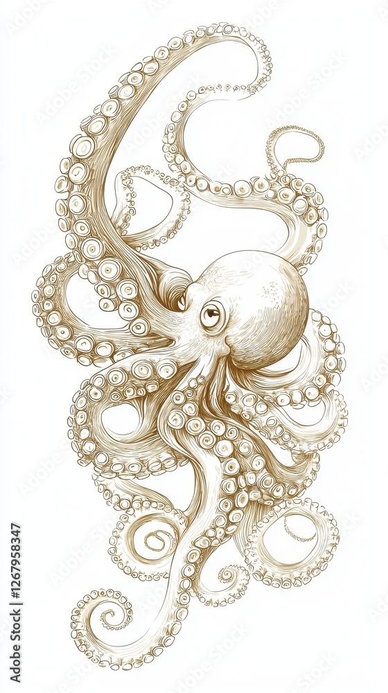 Fototapeta premium Elegant Detailed Illustration of an Octopus with Swirling Tentacles
