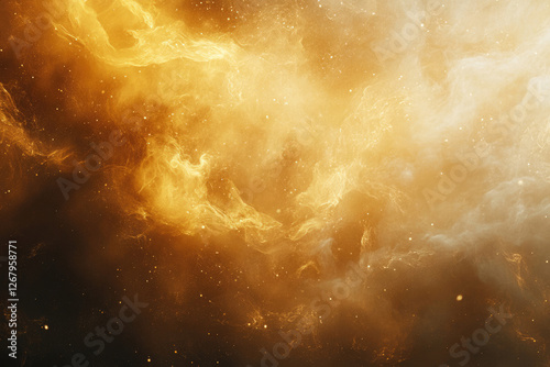 A cosmic nebula of swirling gold and amber hues, speckled with distant stars.