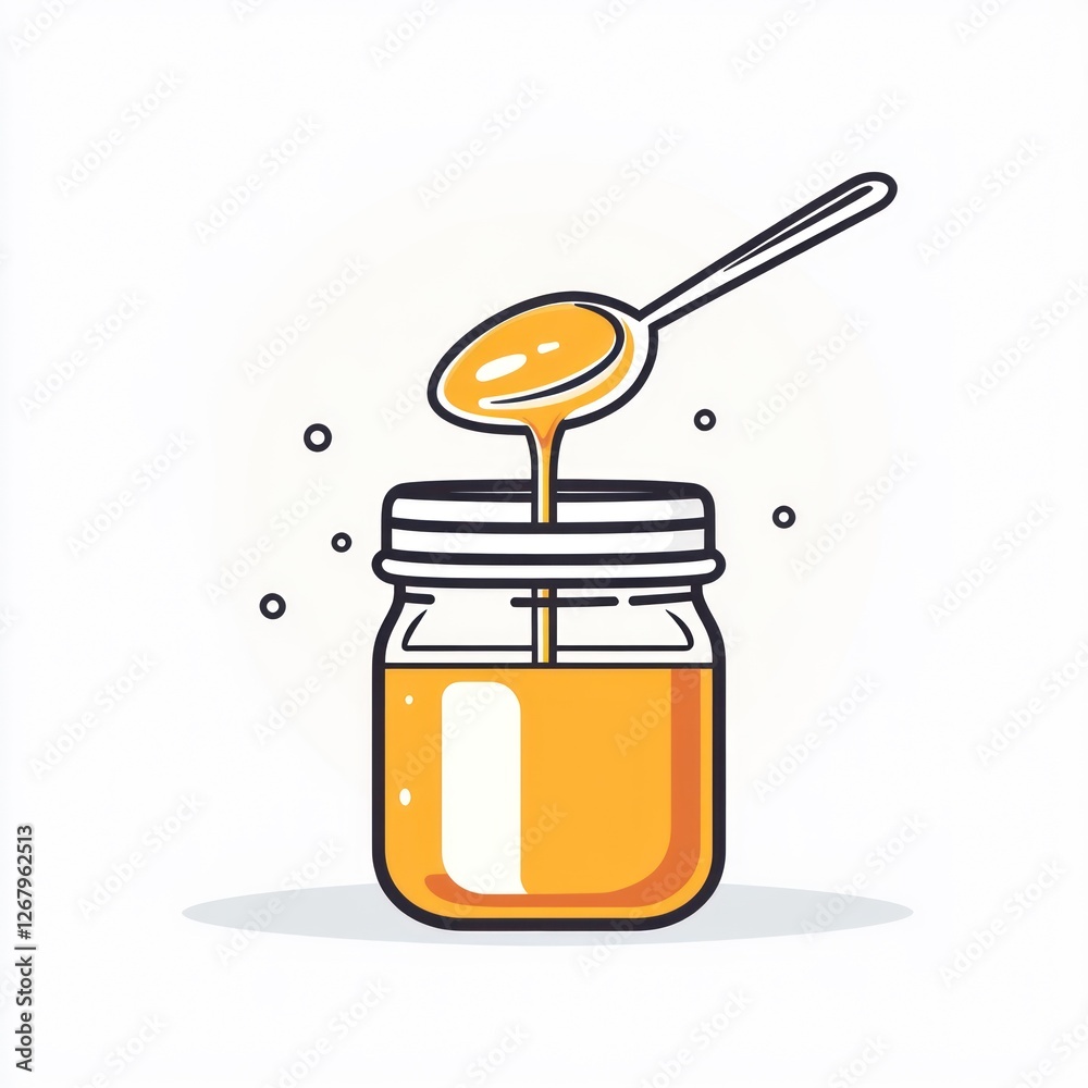 Honey pouring into jar, kitchen background, food illustration Honey pouring into jar, kitchen background, food illustration