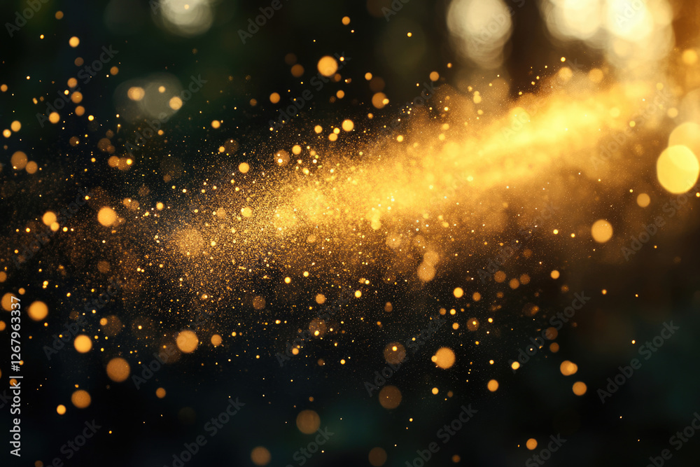 Obraz premium Golden dust particles floating in the air, creating a magical, ethereal glow.