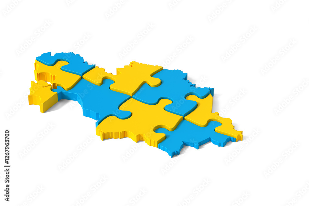 Fototapeta premium Kazakhstan map puzzle is assembled and connecting with copy space