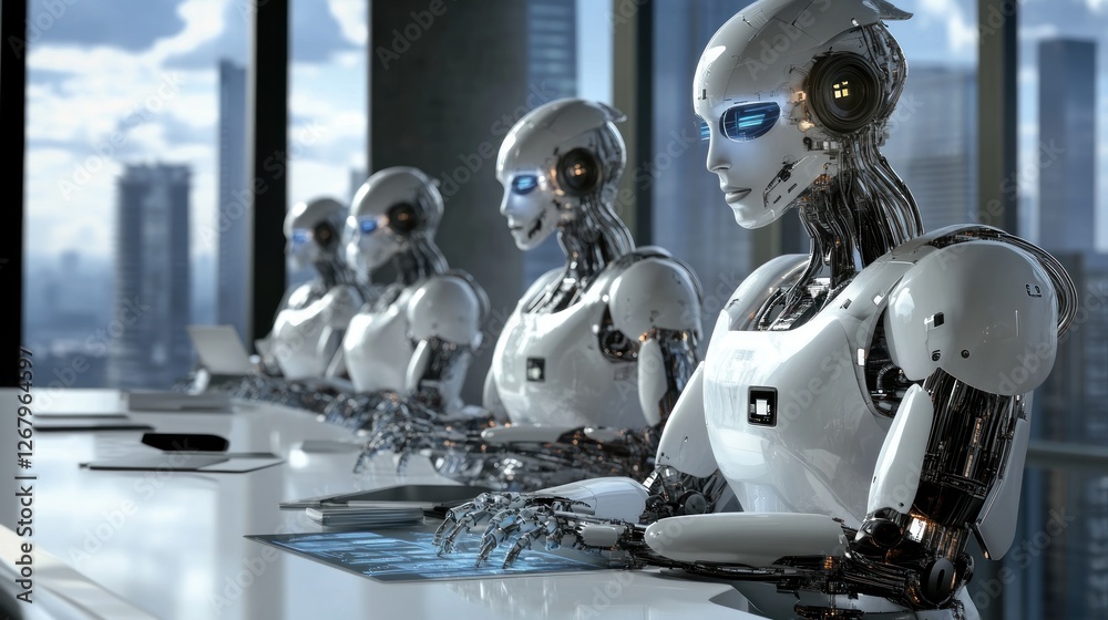 Fototapeta premium Advanced Robots Working in a Modern Office Setting