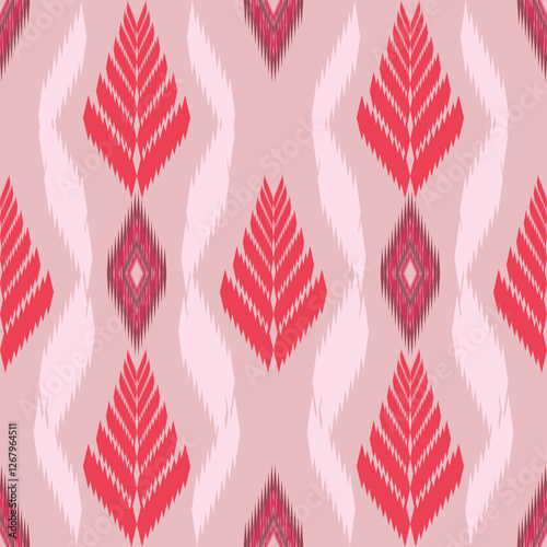 Ikat ethnic Geometric oriental pattern traditional, for fabric, curtain, background, carpet, wallpaper, clothing, wrapping, Batik, fabric,Vector illustration. Seamless striped pattern in Aztec style