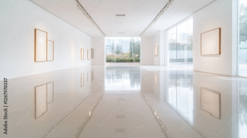 modern Art gallery Interior with empty Frames and Reflections modern Art gallery Interior with empty Frames and Reflections