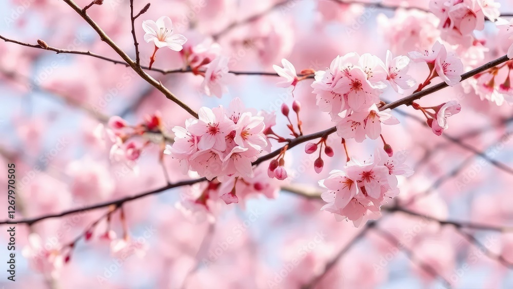 Soft pink cherry blossoms sway gently on delicate branches in a serene atmosphere, serene, flower Soft pink cherry blossoms sway gently on delicate branches in a serene atmosphere, serene, flower