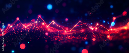 Business Financial Data Visualization Showing Growth Trends with Neon Lines Digital Banking, Abstract Background 