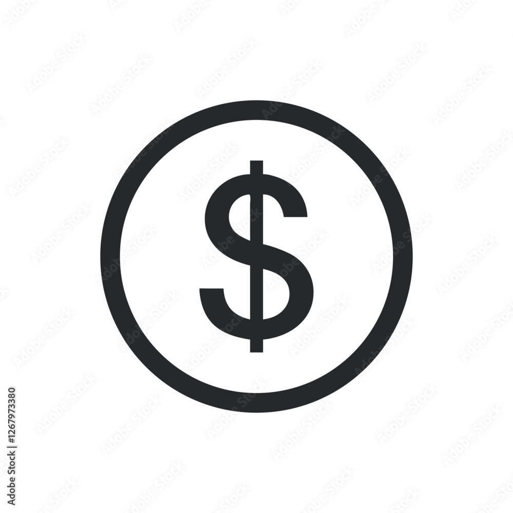 Flat Dollar Sign Icon on White Background – US Currency Symbol for Logo & UI Flat Dollar Sign Icon on White Background – US Currency Symbol for Logo & UI