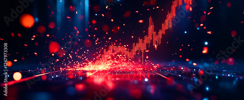 Stock market trends Graph lines and financial Chart on technological abstract background with digital visualization displaying financial growth and market success Concept 