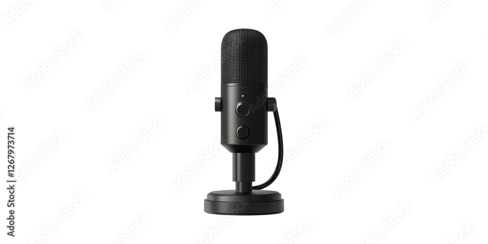 Sleek black microphone on stand perfect for recording isolated on transparent background Sleek black microphone on stand perfect for recording isolated on transparent background