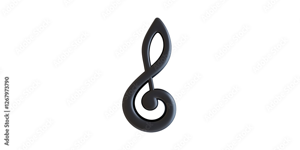 Fototapeta premium Black musical treble clef symbol in 3d design isolated on transparent background