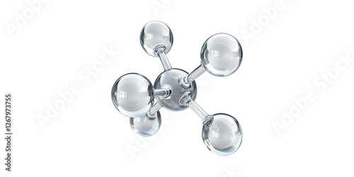 Transparent glass molecular structure with five atoms isolated on transparent background photo