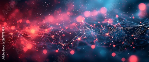 Red & blue network nodes glowing, digital space backdrop