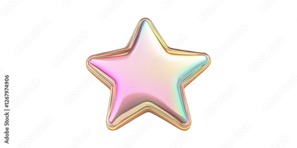 Iridescent pink star shape with gold outline isolated on transparent background Iridescent pink star shape with gold outline isolated on transparent background
