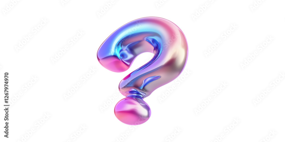 Naklejka premium Metallic iridescent question mark sculpture isolated on transparent background