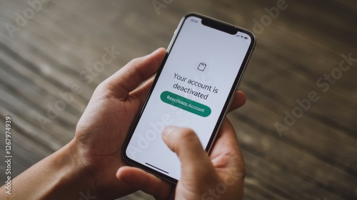 Person holds smartphone with deactivated account message on screen