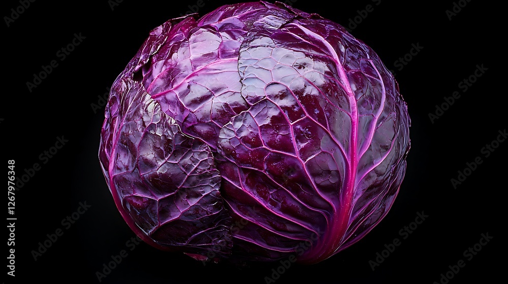 Fototapeta premium Red cabbage isolated on black background, studio shot, food photography, healthy eating