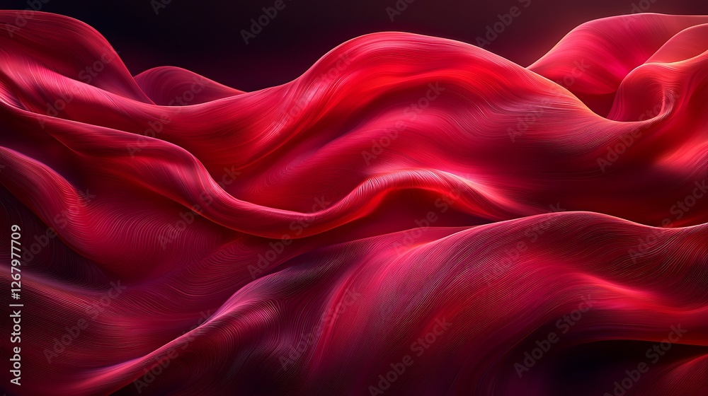 Obraz premium Red fabric waves, dark background, flowing texture, digital art, website banner