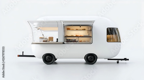 Street food truck with food preparation images