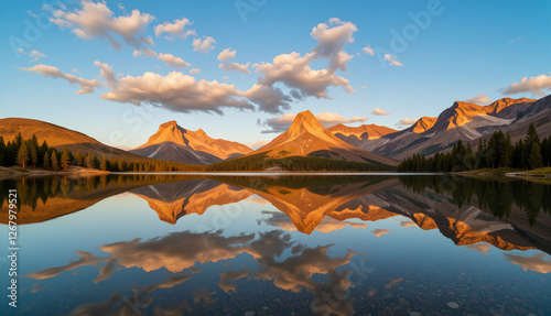 Mountain landscape reflecting in calm lake