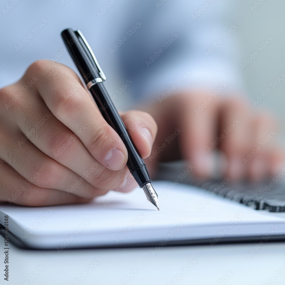 man Writing in Notebook with Fountain Pen man Writing in Notebook with Fountain Pen
