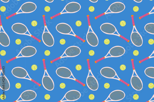 Seamless pattern with tennis racket and ball. Pattern for Tennis Tournament. Tennis Background can be used for wallpaper, website background, textile printing
