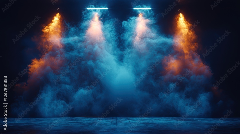 Fototapeta premium A dramatic scene with colorful smoke and lighting effects for performances.