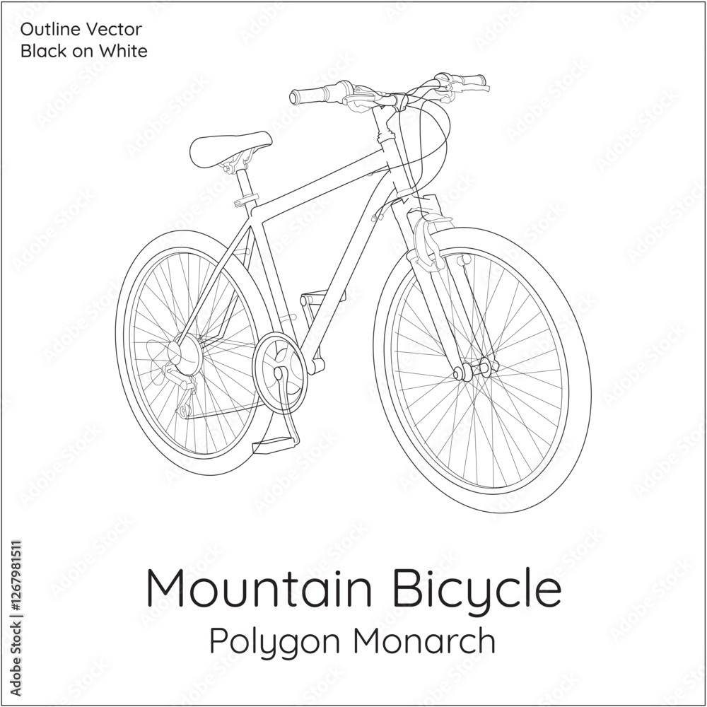 Mountain Bicycle (Polygon Monarch) outline vector black on white illustration Mountain Bicycle (Polygon Monarch) outline vector black on white illustration
