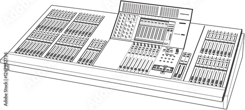 Audio Mixer outline vector black on white illustration
