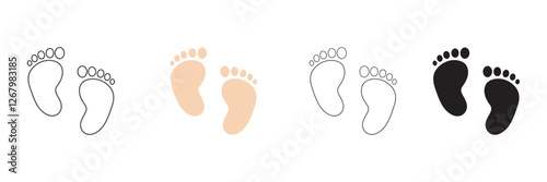 Baby footsteps vector illustration set pairs of colorful foot prints in flat style. White background. Variety colorful Design.