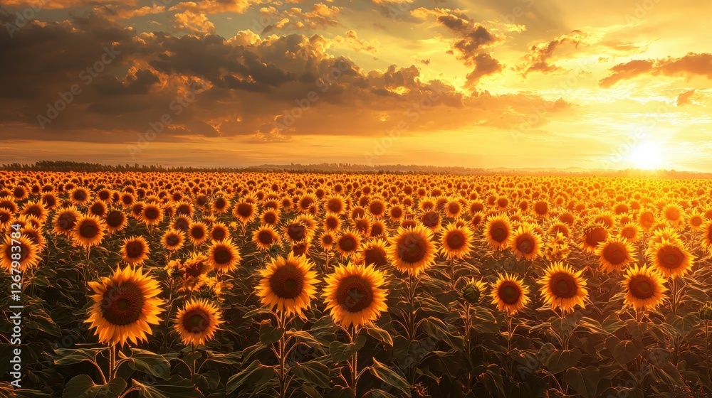 Obraz premium National Geographic A sunflower field stretching endlessly under a golden sky.
