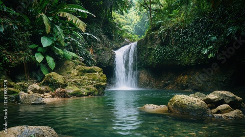 National Geographic A secluded tropical waterfall hidden deep within a dense jungle.
