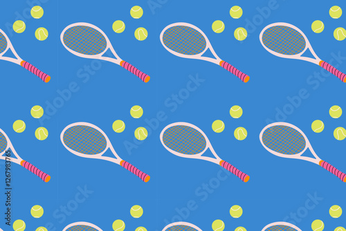 Seamless pattern with tennis racket and ball. Pattern for Tennis Tournament. Tennis Background can be used for wallpaper, website background, textile printing