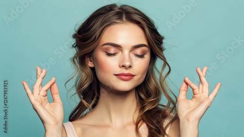 Serene Woman Meditating in Gyan Mudra Pose  photo