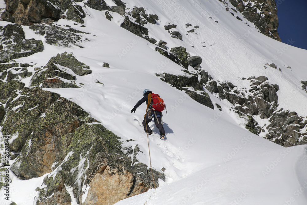 alpinism in the snowy mountains