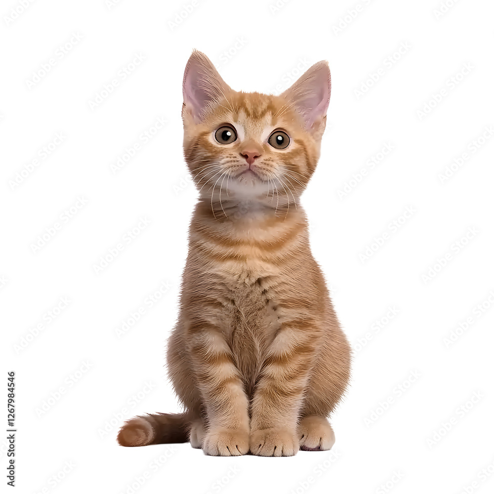 Adorable red European Shorthair cat kitten, sitting up facing front. Looking straight towards camera. Isolated cutout on a transparent background. Adorable red European Shorthair cat kitten, sitting up facing front. Looking straight towards camera. Isolated cutout on a transparent background.