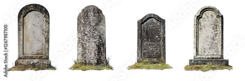 Ancient stone gravestones weathered and moss-covered historical markers transparent background